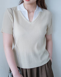 Spliced Knit Top 假兩件立體直紋針織上衣/ TP9243