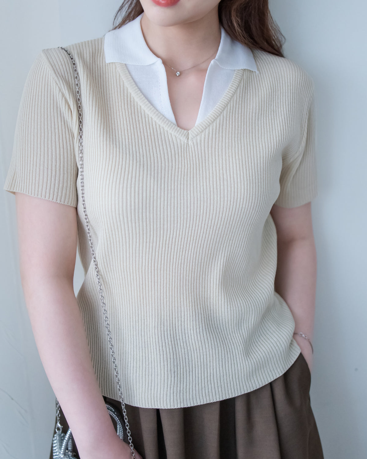 Spliced Knit Top 假兩件立體直紋針織上衣/ TP9243