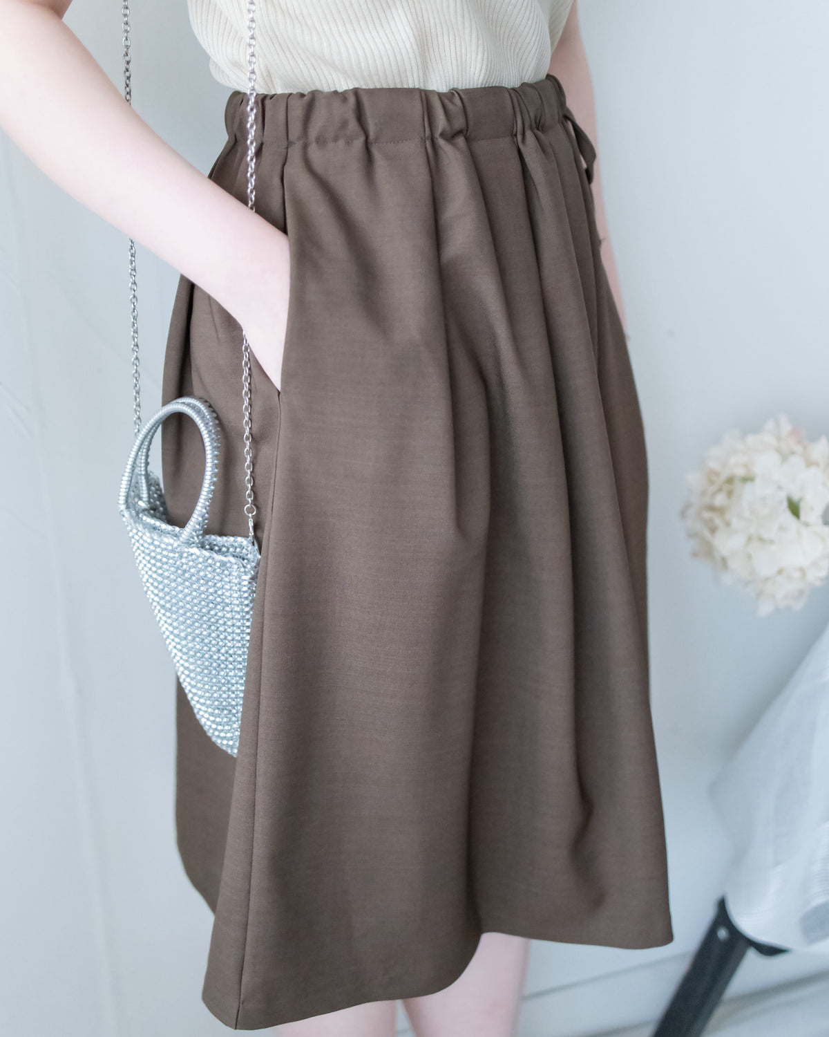 Pleated Skirt 腰間微褶束帶橡筋腰口袋裙/ SK8955