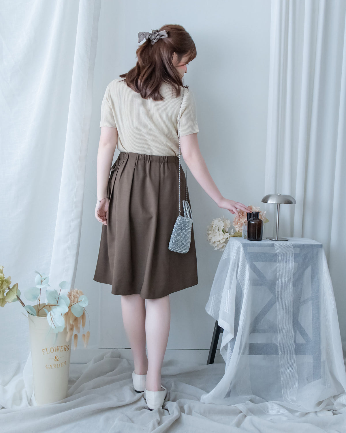 Pleated Skirt 腰間微褶束帶橡筋腰口袋裙/ SK8955