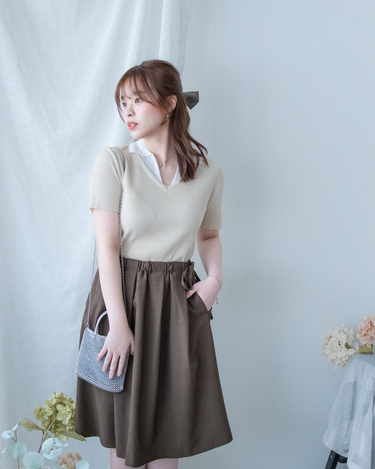 Spliced Knit Top 假兩件立體直紋針織上衣/ TP9243