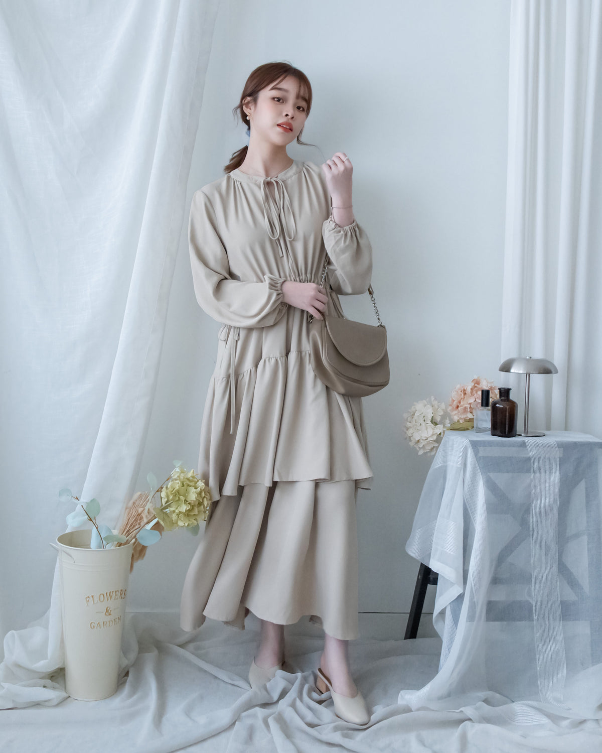 Ribbon Layers Dress  綁帶圓漫飄逸層次連身裙/ DS1188