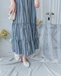 Geometric Dress 幾何剪紋印花疊V領後腰彈性連身裙/ DS1193