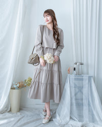 Shirt Cuff Dress 仿恤衫配傘裙假兩件綁帶連身裙/SE8123