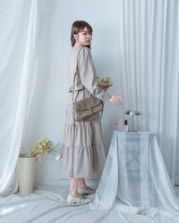 Shirt Cuff Dress 仿恤衫配傘裙假兩件綁帶連身裙/SE8123