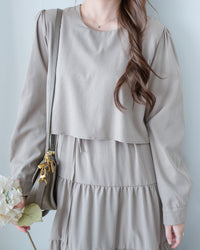 Shirt Cuff Dress 仿恤衫配傘裙假兩件綁帶連身裙/SE8123