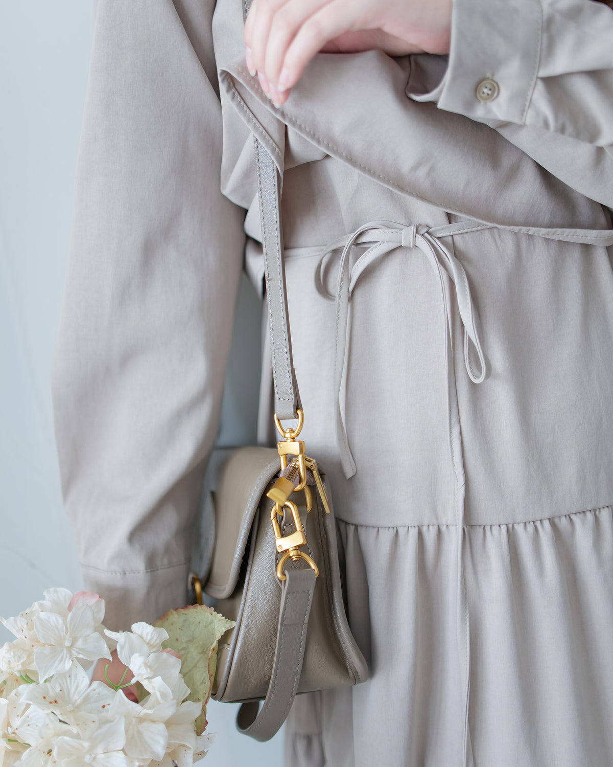 Shirt Cuff Dress 仿恤衫配傘裙假兩件綁帶連身裙/SE8123
