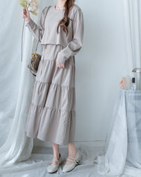 Shirt Cuff Dress 仿恤衫配傘裙假兩件綁帶連身裙/SE8123