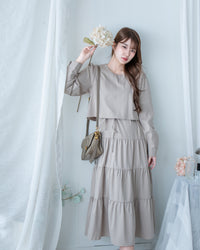 Shirt Cuff Dress 仿恤衫配傘裙假兩件綁帶連身裙/SE8123