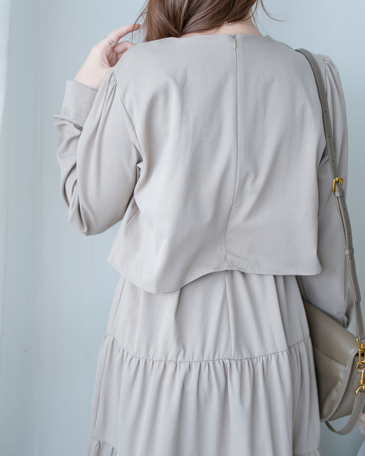Shirt Cuff Dress 仿恤衫配傘裙假兩件綁帶連身裙/SE8123