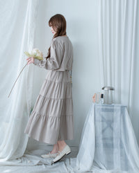 Shirt Cuff Dress 仿恤衫配傘裙假兩件綁帶連身裙/SE8123