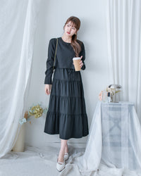 Shirt Cuff Dress 仿恤衫配傘裙假兩件綁帶連身裙/SE8123