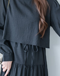 Shirt Cuff Dress 仿恤衫配傘裙假兩件綁帶連身裙/SE8123