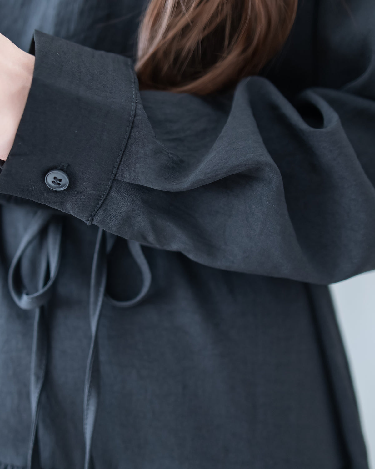 Shirt Cuff Dress 仿恤衫配傘裙假兩件綁帶連身裙/SE8123
