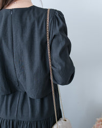 Shirt Cuff Dress 仿恤衫配傘裙假兩件綁帶連身裙/SE8123