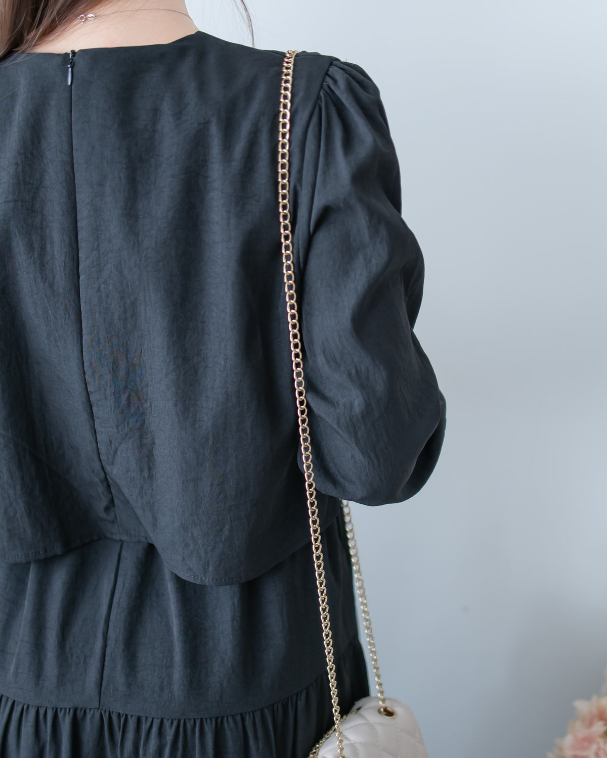 Shirt Cuff Dress 仿恤衫配傘裙假兩件綁帶連身裙/SE8123