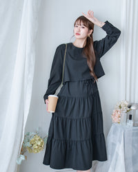 Shirt Cuff Dress 仿恤衫配傘裙假兩件綁帶連身裙/SE8123
