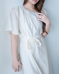 Round Neck Dress 質感中排鈕氣質傘袖長裙 / DS1185 (Pre-order)