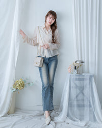 Cross Blouse 三種著法交叉綁帶微光澤長袖襯衫/ TP9245