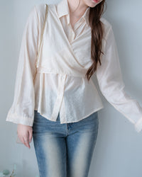 Cross Blouse 三種著法交叉綁帶微光澤長袖襯衫/ TP9245
