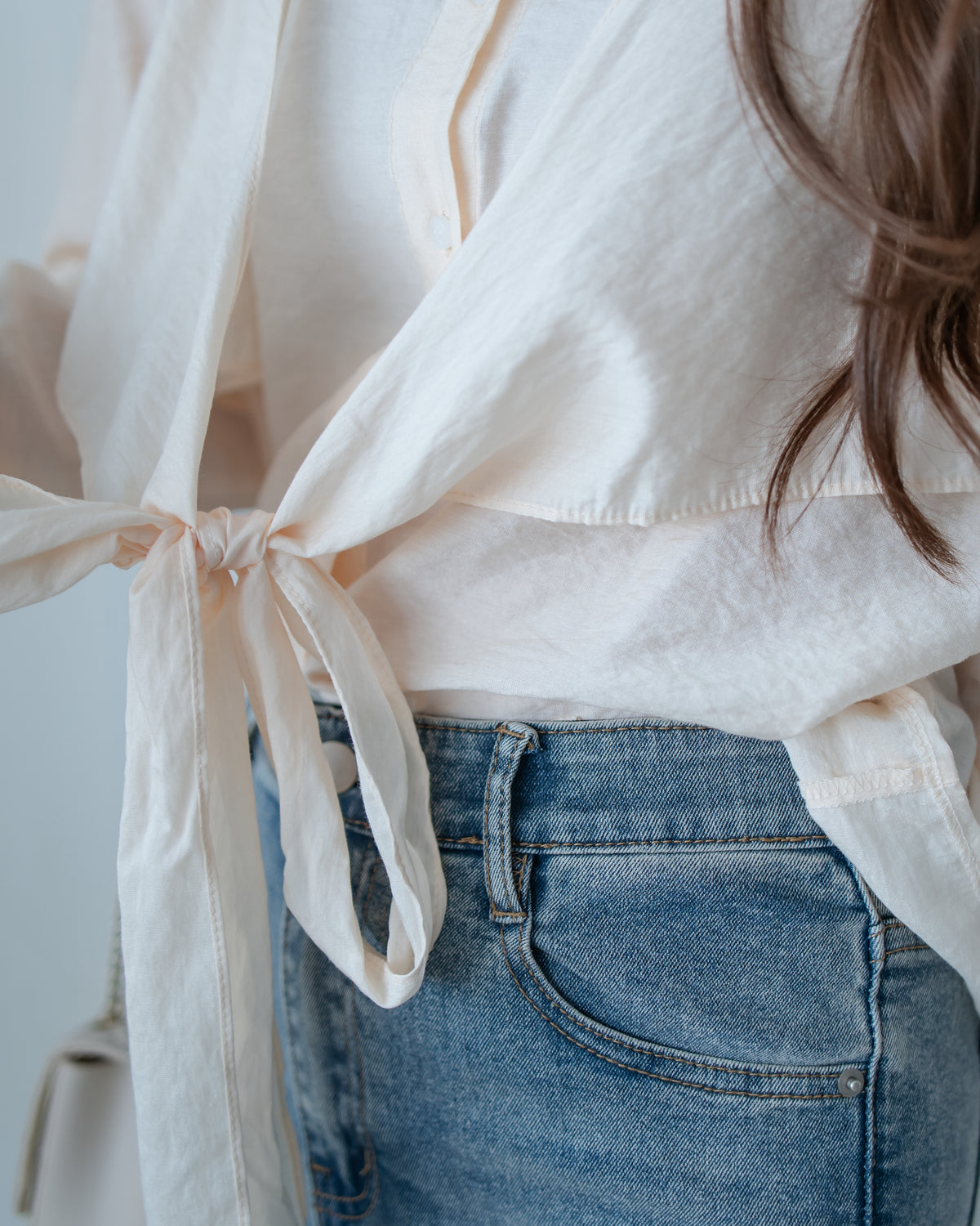 Cross Blouse 三種著法交叉綁帶微光澤長袖襯衫/ TP9245