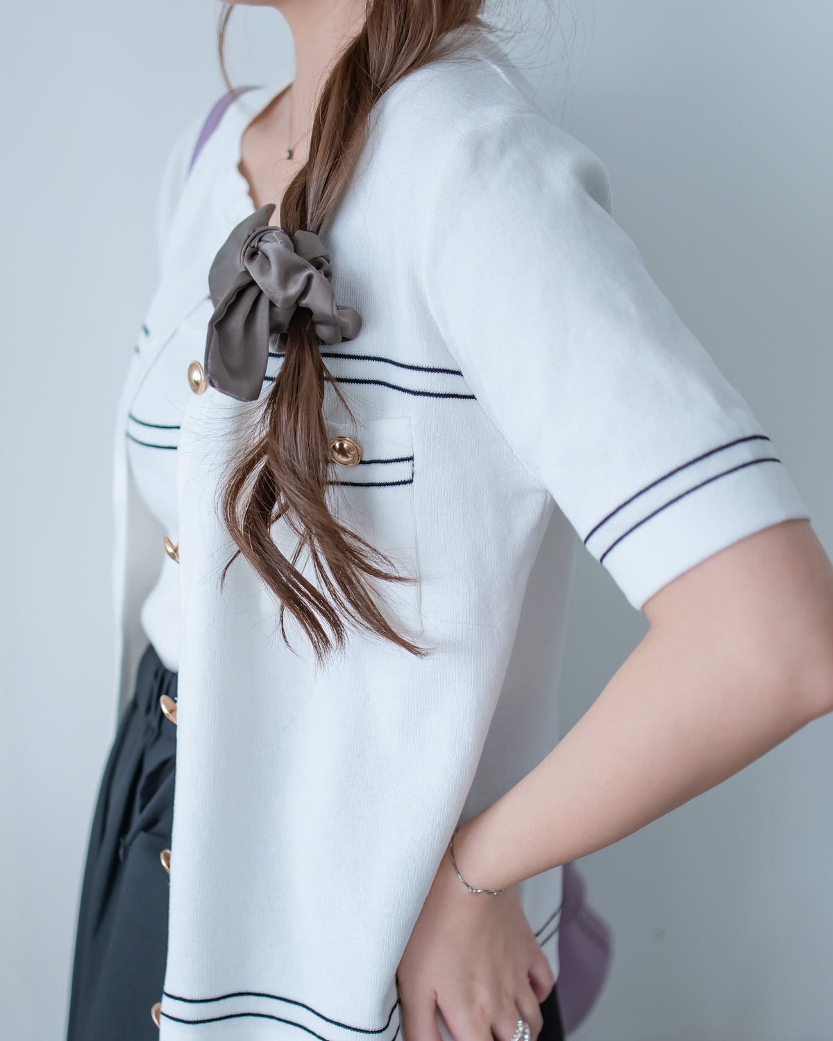 Border Cardigan Set 圍邊金扣兩件式針織套裝/SE8121