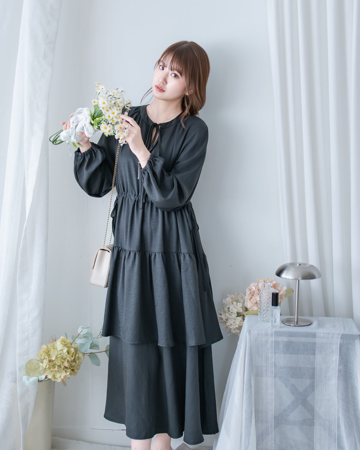 Ribbon Layers Dress  綁帶圓漫飄逸層次連身裙/ DS1188