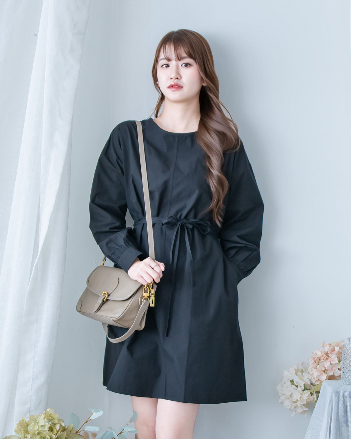 Minimalist Dress 簡約側口袋左右束腰連身裙/ DS1197