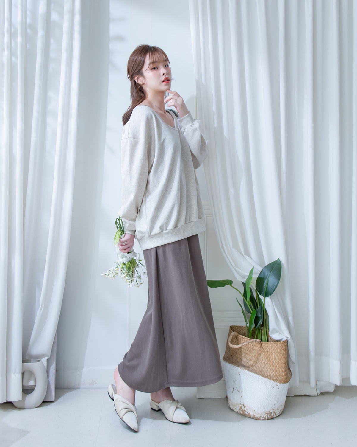 Pullover Dress Set 衛衣彈性吊帶長裙慵懶套裝/ SE8126
