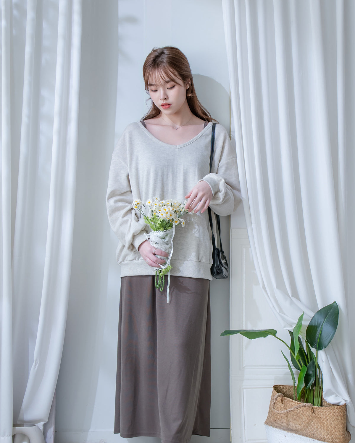 Pullover Dress Set 衛衣彈性吊帶長裙慵懶套裝/ SE8126