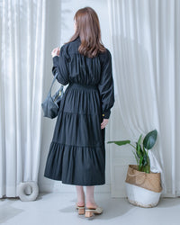 Elegant Dress 金鈕裝飾V領恤衫修腰連身裙/ DS1191