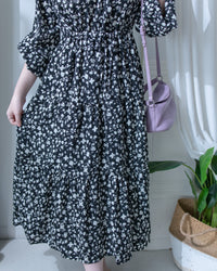 Shadow Dress 疊領簡約白色剪影印花修腰連身裙/ DS1203