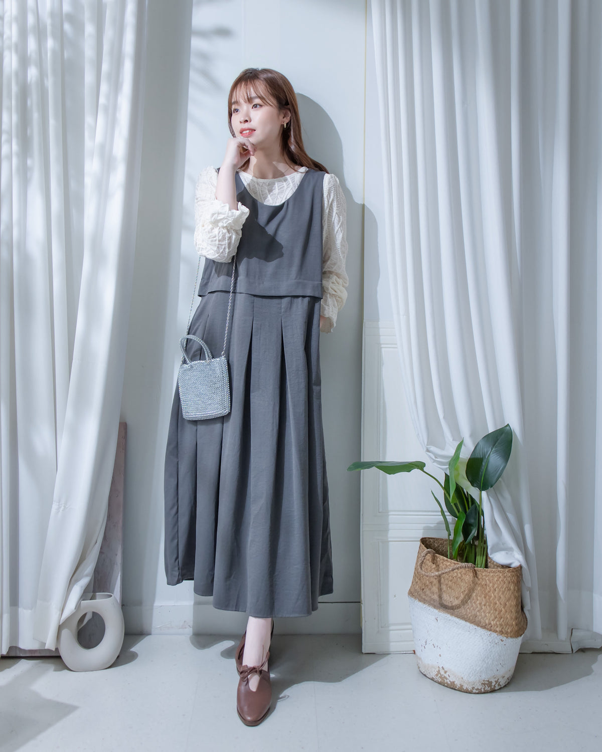 Vest Dress 微正式感拼接背心連身長裙/ DS1181
