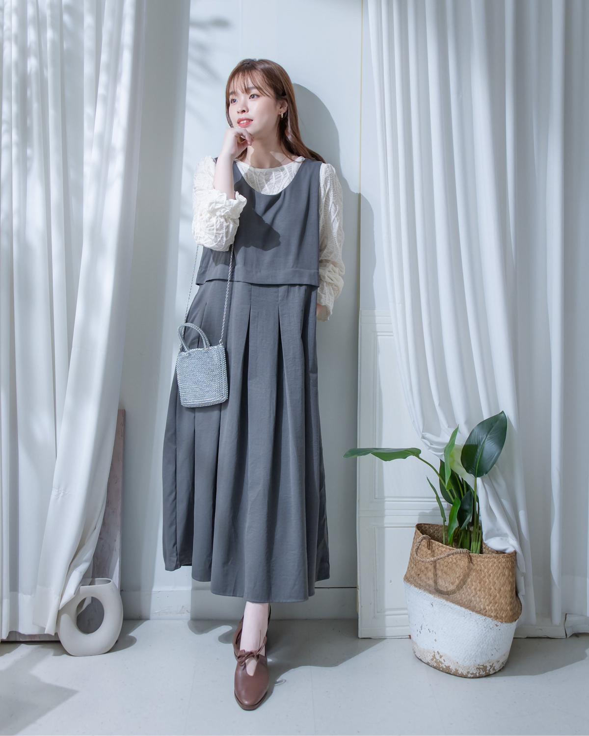 Vest Dress 微正式感拼接背心連身長裙/ DS1181