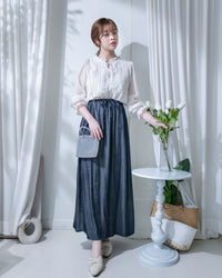 Denim Quiet Lux Skirt 低調質感直身亮絲金屬扣長裙/ SK8957