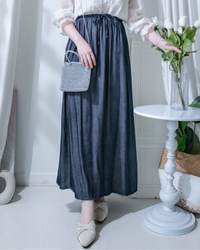 Denim Quiet Lux Skirt 低調質感直身亮絲金屬扣長裙/ SK8957
