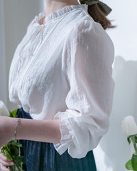 Lace Pleated Blouse 花邊領口蕾絲壓褶附裡布上衣/ TP9247
