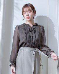 Lace Pleated Blouse 花邊領口蕾絲壓褶附裡布上衣/ TP9247