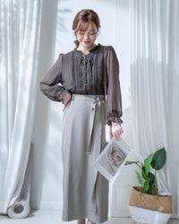 Lace Pleated Blouse 花邊領口蕾絲壓褶附裡布上衣/ TP9247
