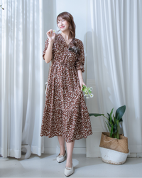Shadow Dress 疊領簡約白色剪影印花修腰連身裙/ DS1203
