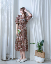Shadow Dress 疊領簡約白色剪影印花修腰連身裙/ DS1203