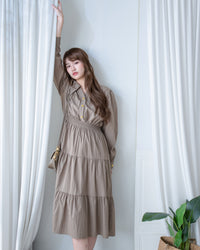 Elegant Dress 金鈕裝飾V領恤衫修腰連身裙/ DS1191