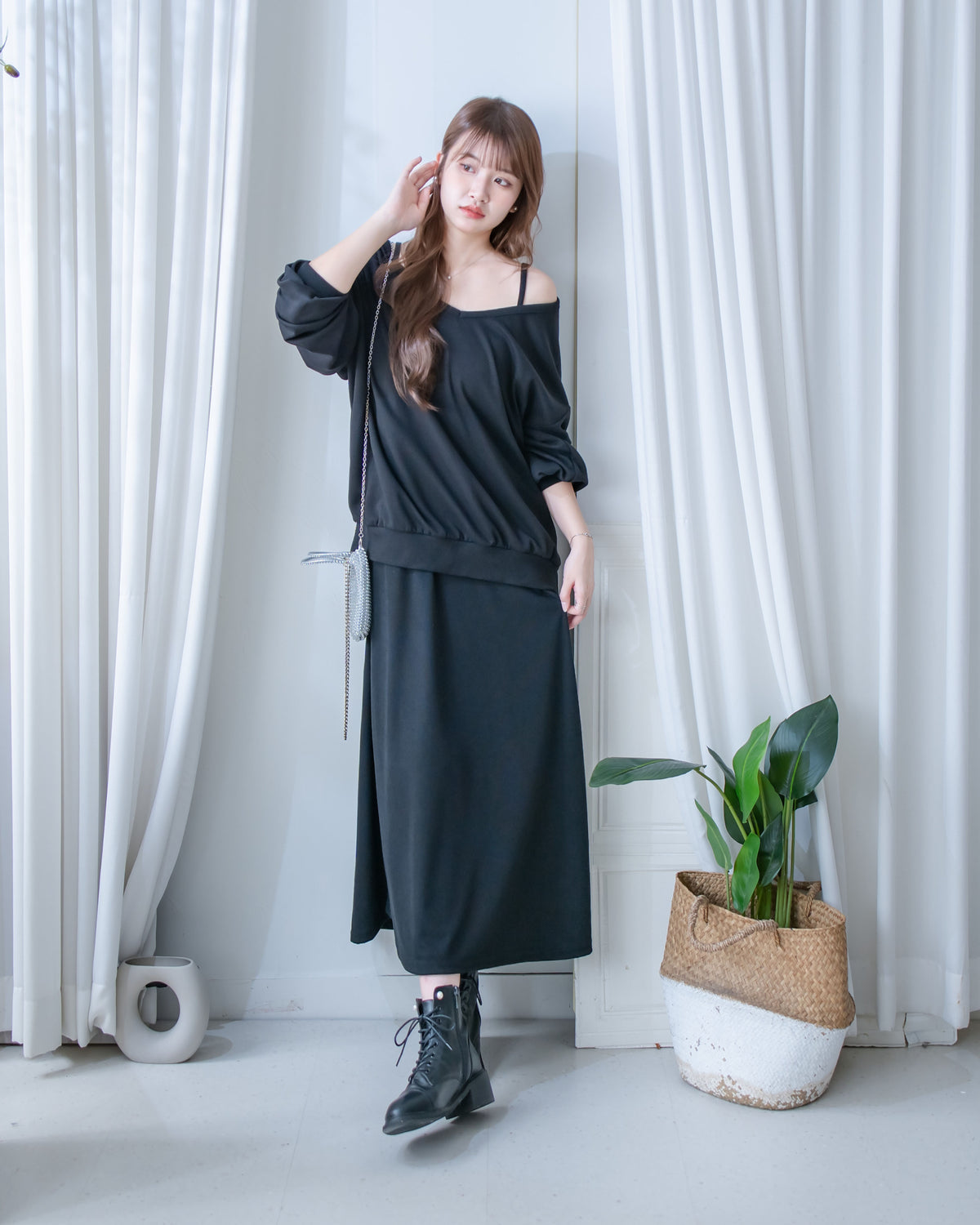 Pullover Dress Set 衛衣彈性吊帶長裙慵懶套裝/ SE8126