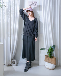 Pullover Dress Set 衛衣彈性吊帶長裙慵懶套裝/ SE8126