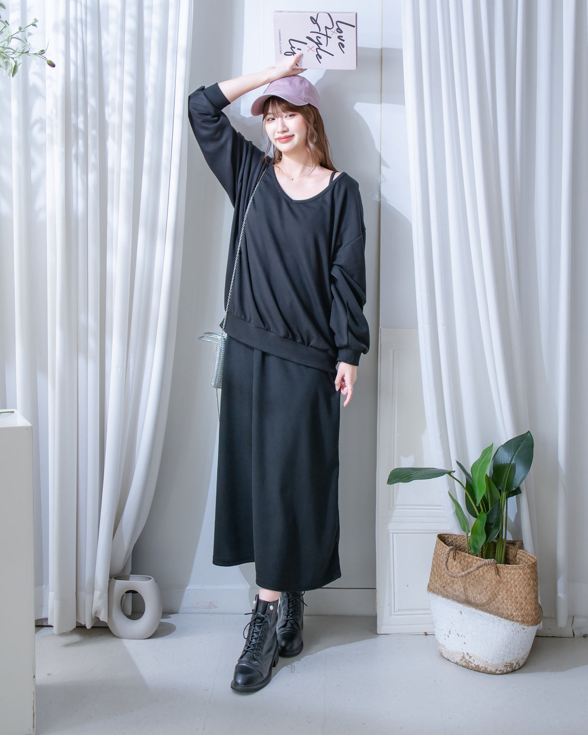 Pullover Dress Set 衛衣彈性吊帶長裙慵懶套裝/ SE8126