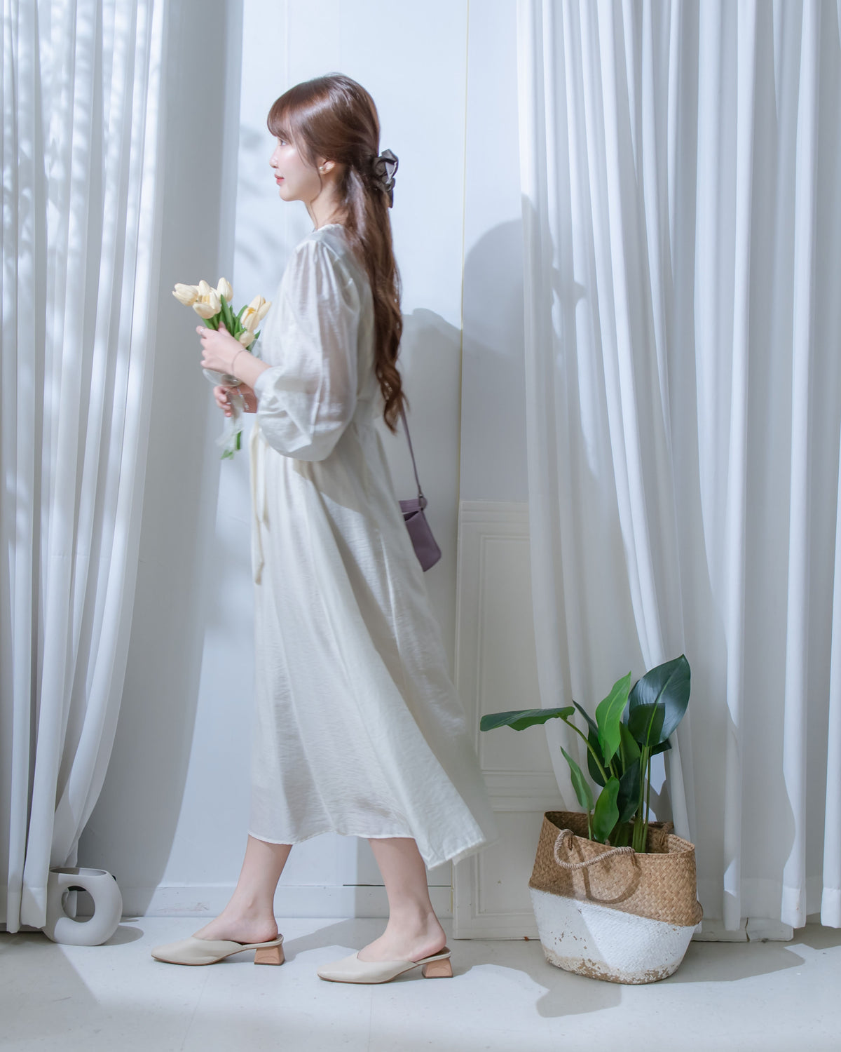 Alice Dress 果凍微光澤雪紡全裡布連身長裙/ DS1204