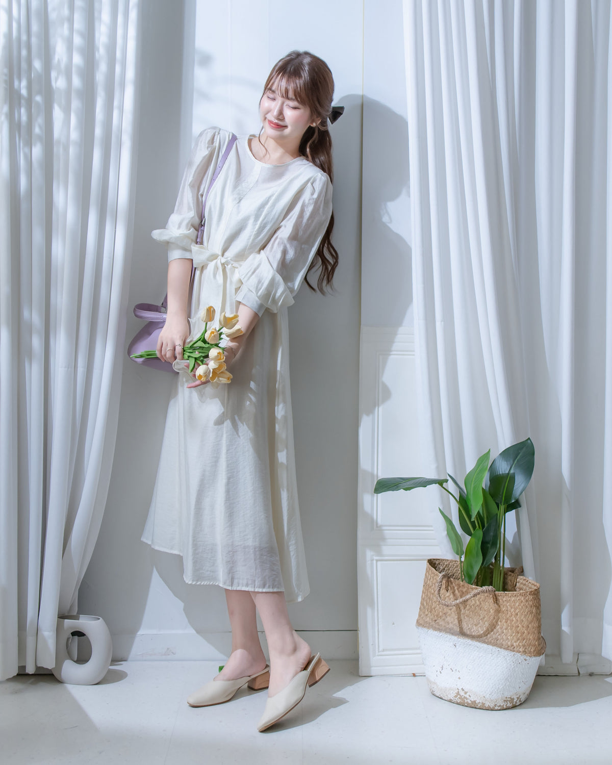 Alice Dress 果凍微光澤雪紡全裡布連身長裙/ DS1204