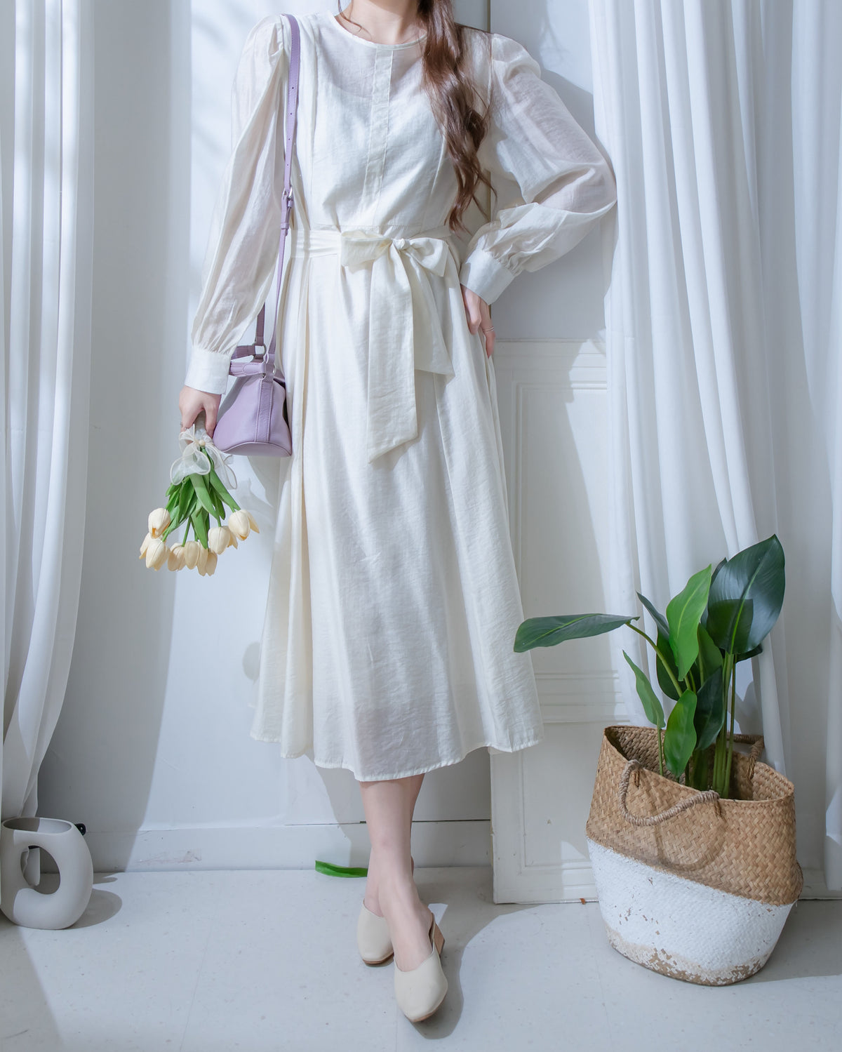 Alice Dress 果凍微光澤雪紡全裡布連身長裙/ DS1204