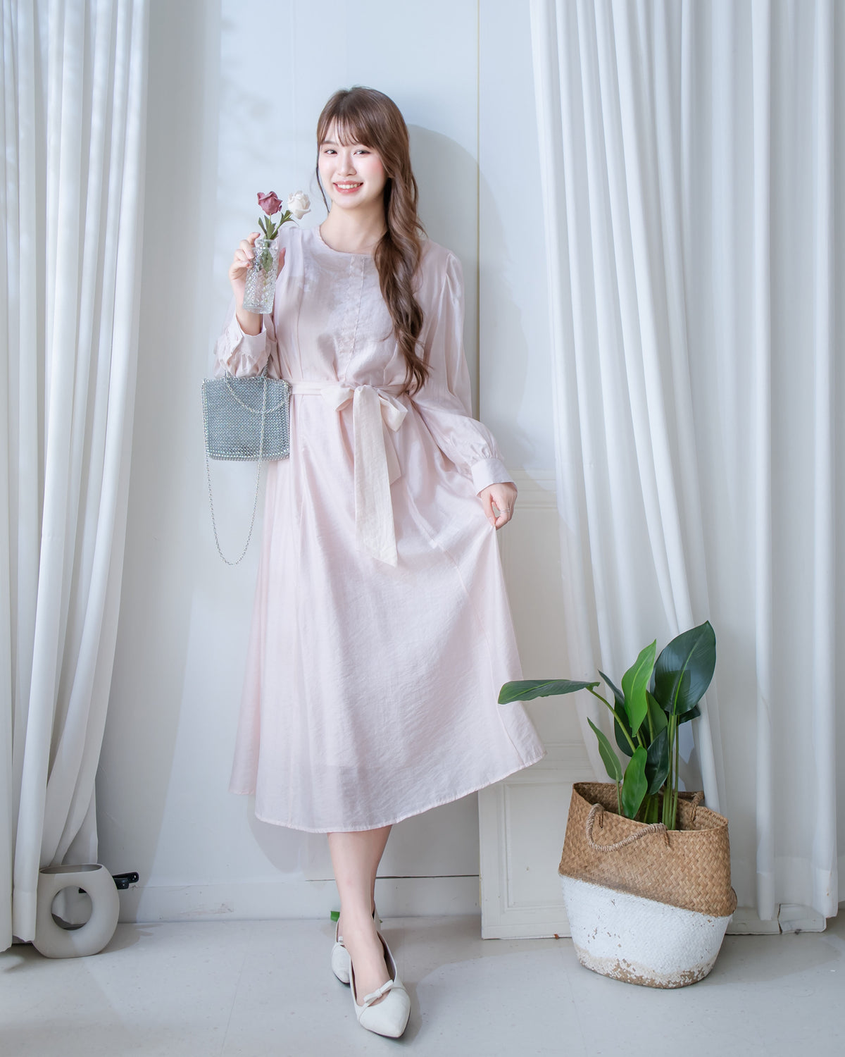 Alice Dress 果凍微光澤雪紡全裡布連身長裙/ DS1204