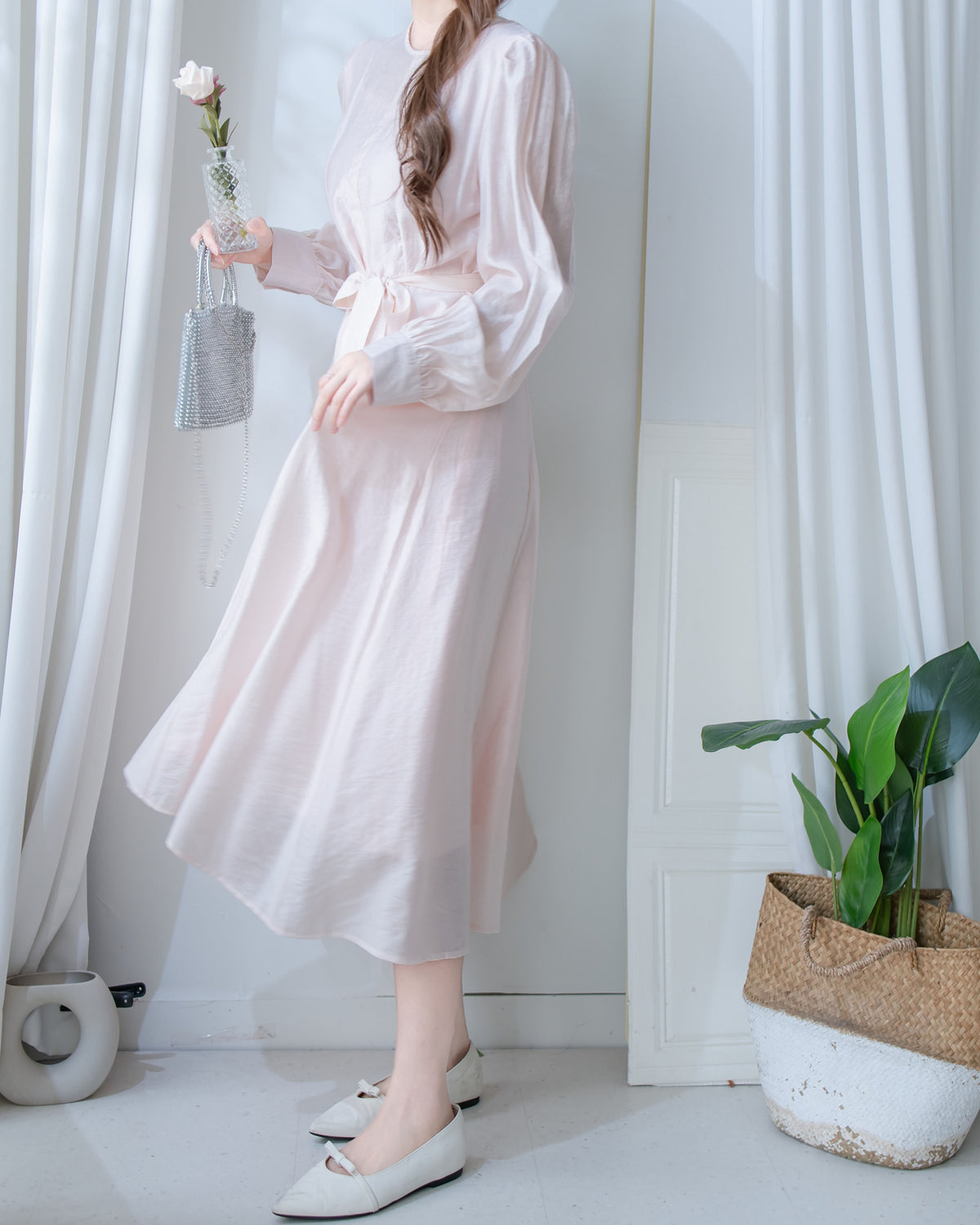 Alice Dress 果凍微光澤雪紡全裡布連身長裙/ DS1204